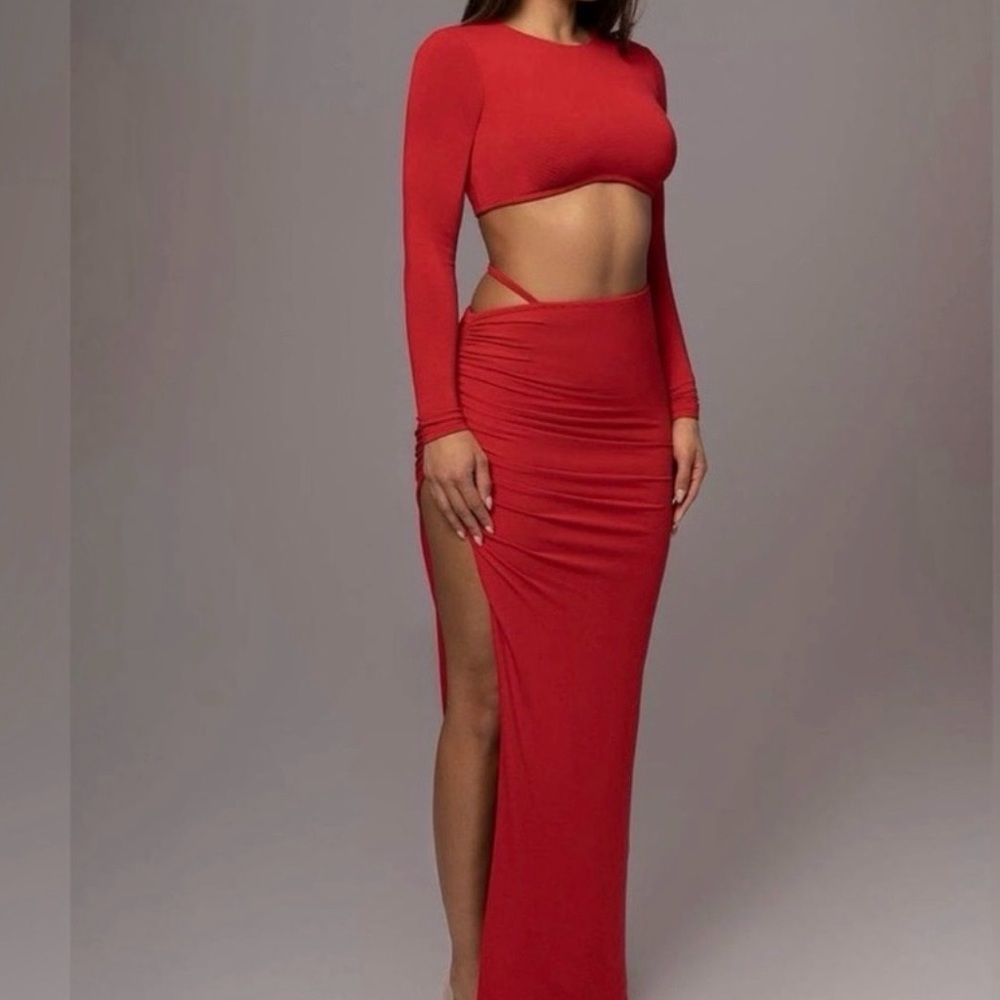 JLUXLABEL Red Crop Top and Maxi Skirt Set